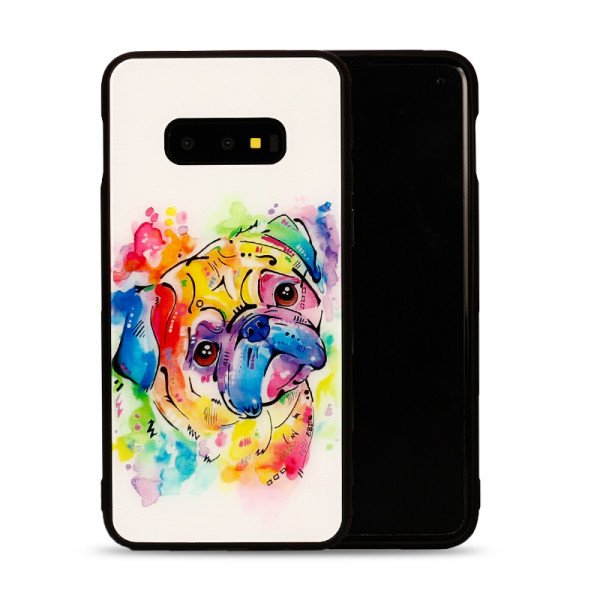 Wholesale Galaxy S10e Design Tempered Glass Hybrid Case (Color Dog)